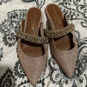 Kurt Geiger Rose Gold Glitter Pointed Slide Mules with Crystal Strap